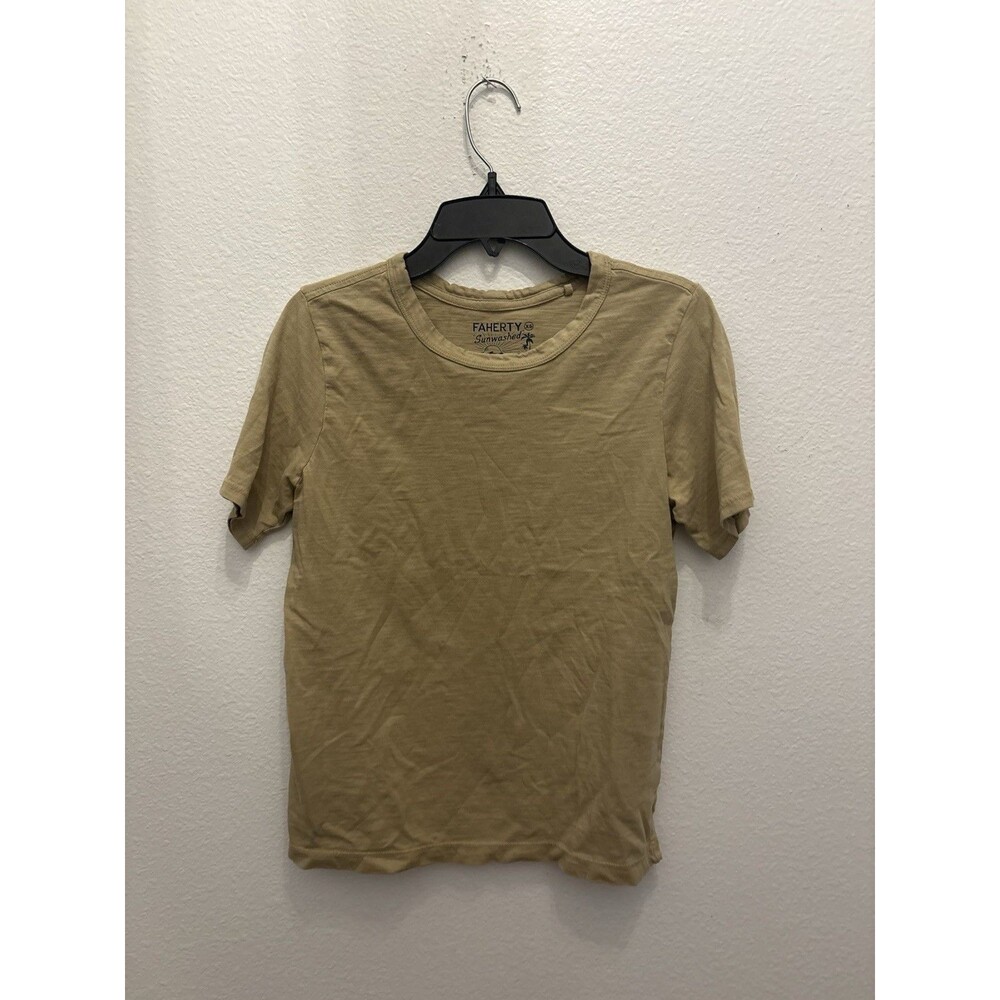 Faherty Men's Beige Tan Shirt Organic Cotton, Sunwashed Dye Crew Neck T-Shirt XS